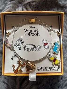 Disney Winnie the Pooh Multicolor Enamel Charms Silver Adjustable Bracelet NEW